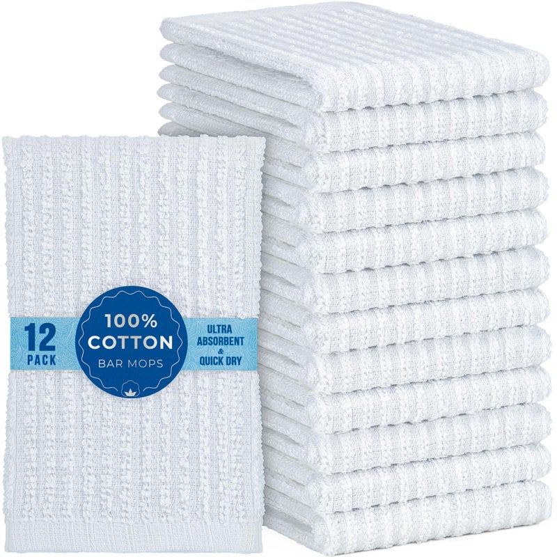 DecorRack 12 Pack 100% Cotton Kitchen Towels for Cleaning, 12 x 12 inch, Ultra Absorbent Bar Mops, Heavy Duty, Quick Dry, Machine Washable Dish Towels, Multi-Purpose Cleaning Supplies, White (12 Pack) - Image 2